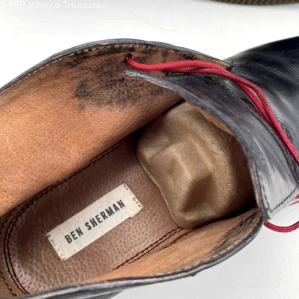 Ben Sherman 100% Genuine Leather Black Chukka Boots Men 10 Red Lace High Tops